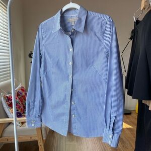 Banana Republic - long sleeve - blue and white striped - button down shirt - S6